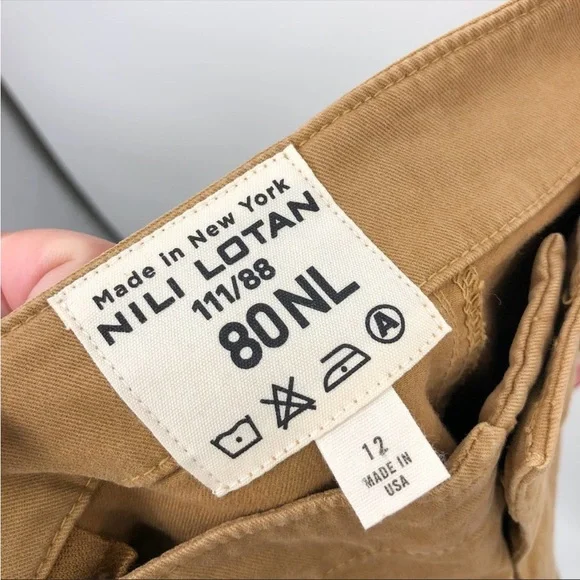 NWT NILI LOTAN Jenna Slim Pants in “Fawn” Cotton Ankle Raw Hem Size 12 - Picture 3 of 11